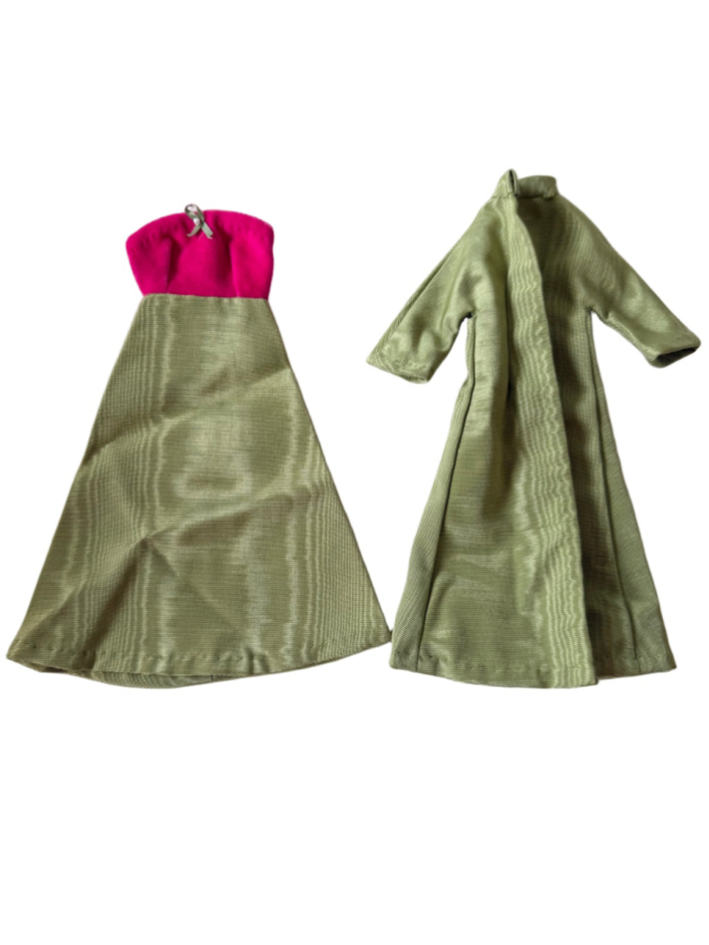 Vintage Barbie & Friends /Clone two-piece doll strapless dress and Coat Green